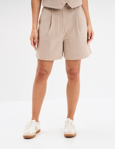 Short large avec pinces beige femme