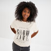 T-shirt strass et manches courtes creme femme