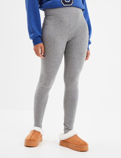 Legging 7/8ème taille haute coton gris femme
