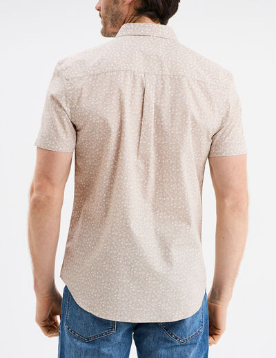 Chemise droite manches courtes coton beige homme