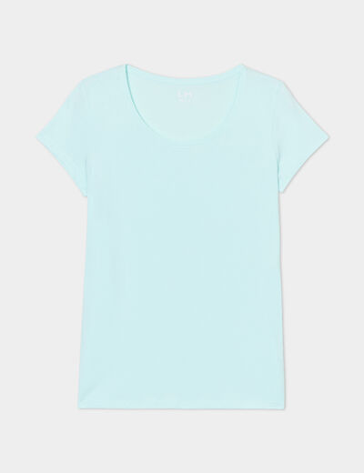 T-shirt coton col rond manches courtes bleu turquoise femme