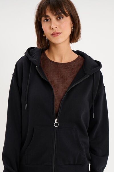 Sweat zipp&eacute; &agrave; capuche noir femme