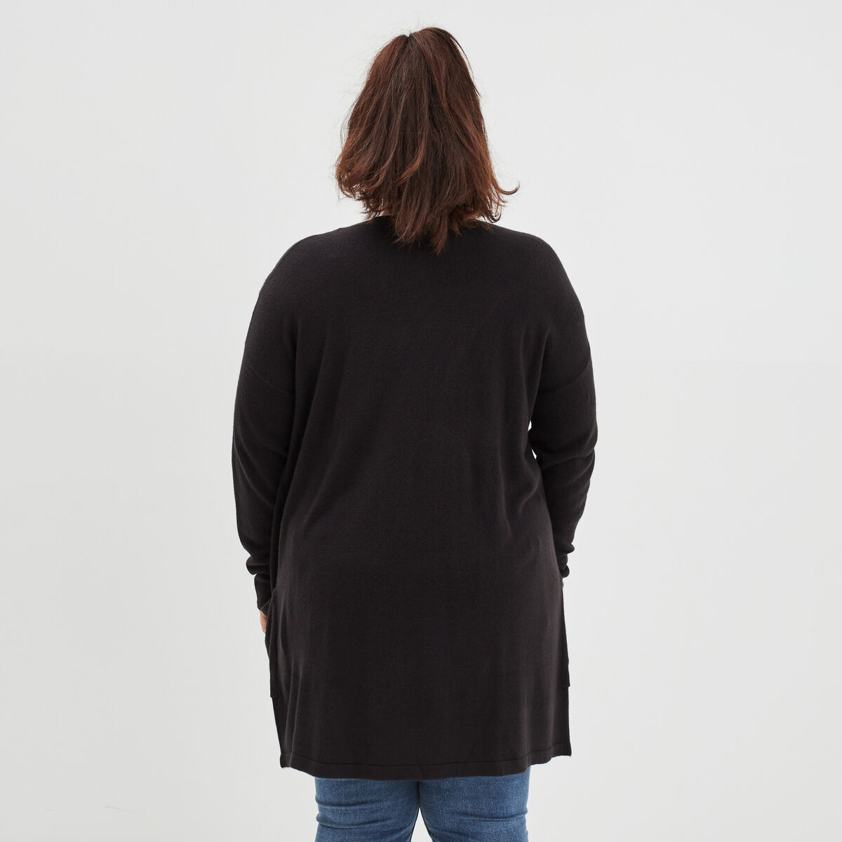 Gilet mi-long avec col en V noir femme grande taille