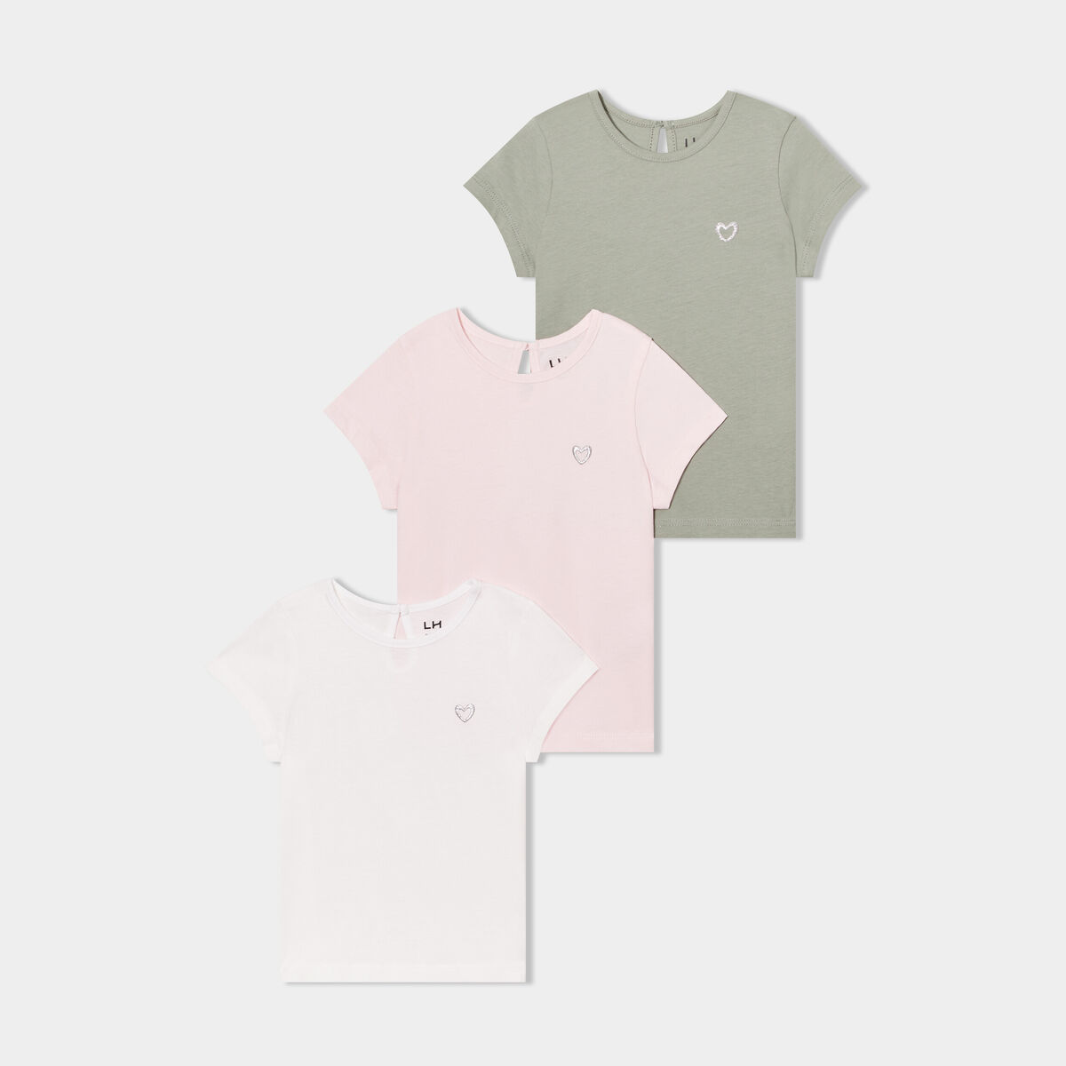 Lot de 3 t-shirts manches courtes coton blanc b&eacute;b&eacute; fille