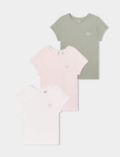 Lot de 3 t-shirts manches courtes coton blanc bébé fille