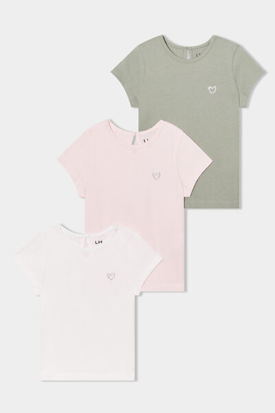 Lot de 3 t-shirts manches courtes coton blanc b&eacute;b&eacute; fille