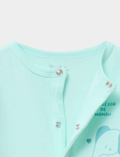 Dors-bien coton velours manches longues vert turquoise b&eacute;b&eacute;