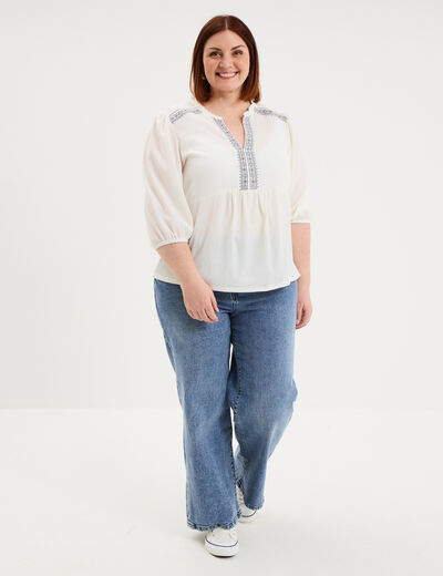 Blouse manches ballons 3/4 ecru femme grande taille