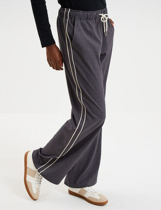 Pantalon droit taille &eacute;lastiqu&eacute;e gris clair femme