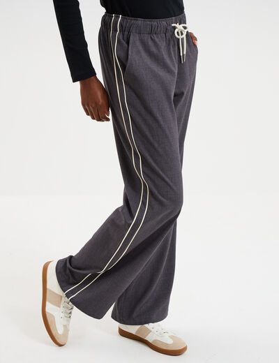 Pantalon droit taille &eacute;lastiqu&eacute;e gris clair femme