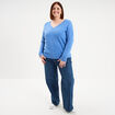 Pull col en V manches longues bleu femme grande taille