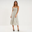 Robe longue buste smock&eacute; lin m&eacute;lang&eacute; blanc femme