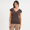 T-shirt col v poche poitrine Creeks marron foncé femme