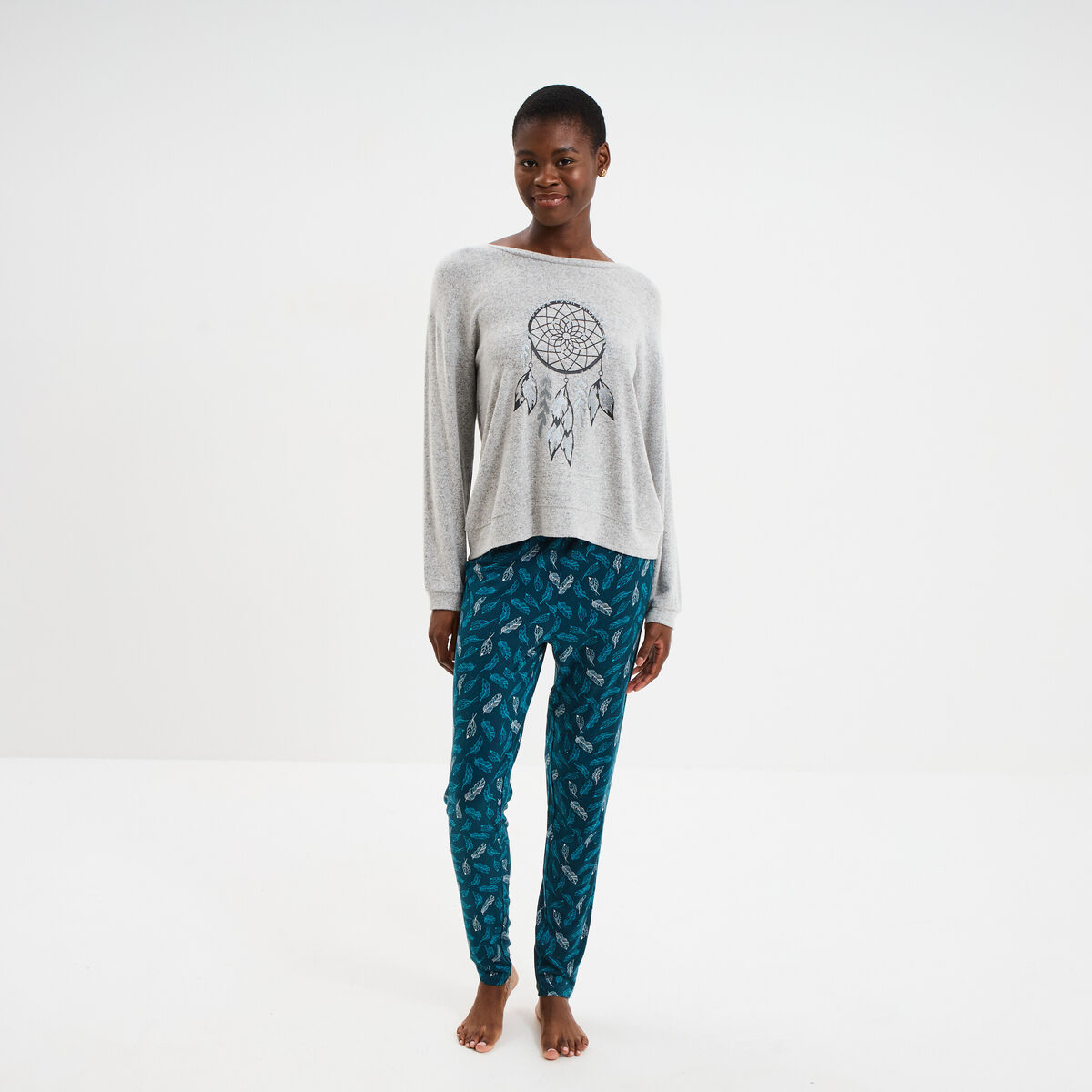 Ensemble pyjama legging et t-shirt gris clair femme