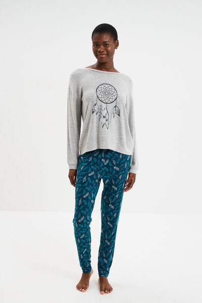 Ensemble pyjama legging et t-shirt gris clair femme