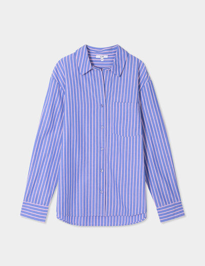 Chemise oversize 1 poche coton bleu electrique femme