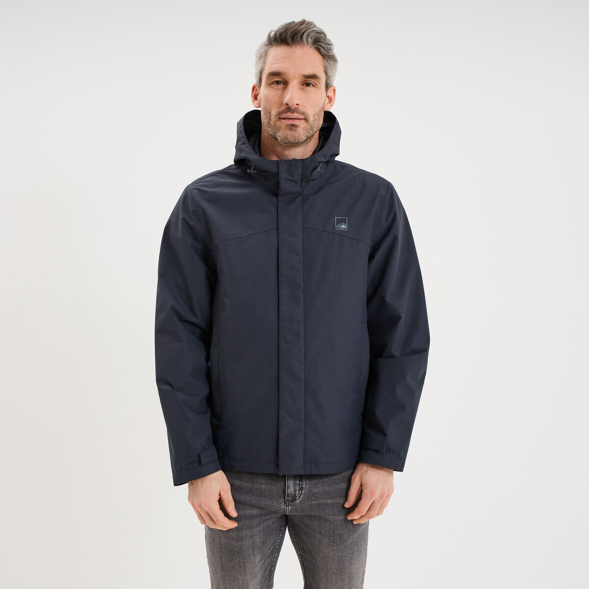 Blouson coupe-vent imperm&eacute;able &agrave; capuche bleu fonc&eacute; homme
