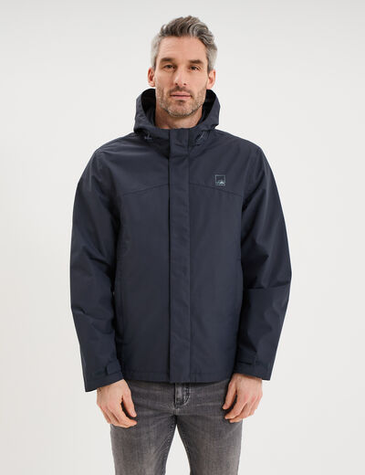 Blouson coupe-vent imperm&eacute;able &agrave; capuche bleu fonc&eacute; homme