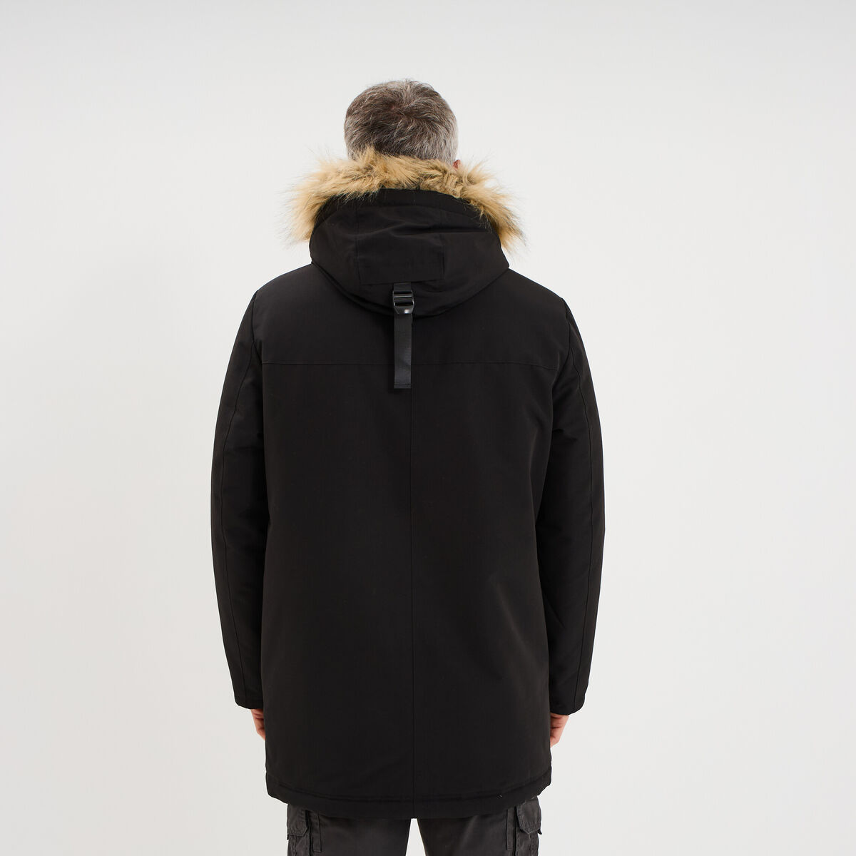 Parka &agrave; capuche fausse fourrure noir homme