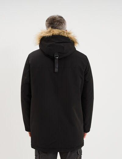 Parka &agrave; capuche fausse fourrure noir homme
