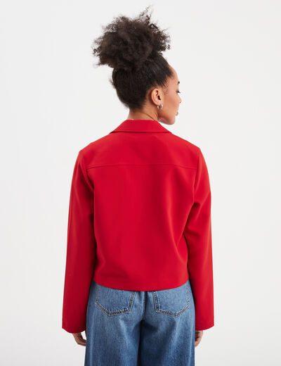 Veste courte zippée manches longues rouge femme