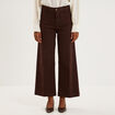 Pantalon large poche plaqu&eacute;e cropped marron fonc&eacute; femme