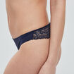 Tanga avec micro dentelle bleu marine femme
