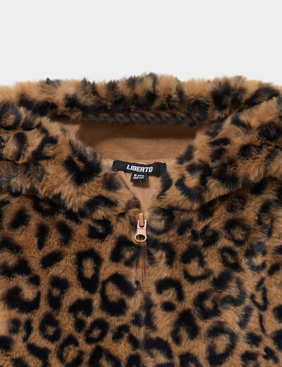 Veste fausse fourrure &agrave; capuche marron fille
