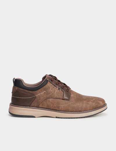 Derbies &agrave; lacets effet similicuir marron homme