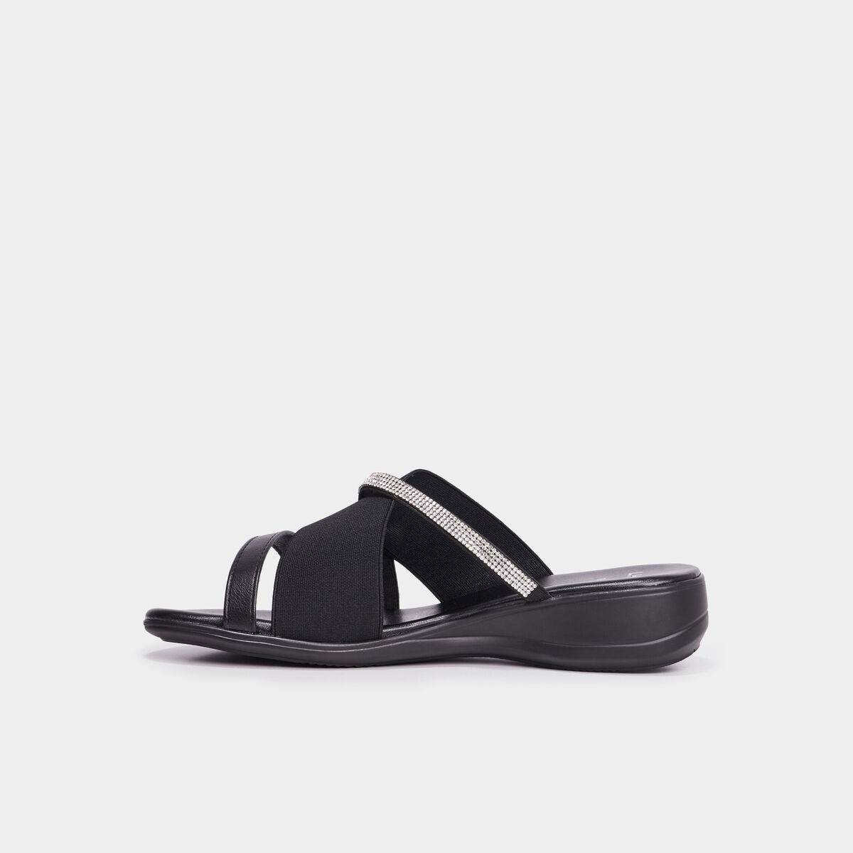 Mules brides crois&eacute;es &agrave; strass noir femme