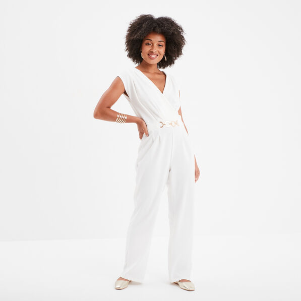 Combinaison pantalon bijou à la taille blanc femme