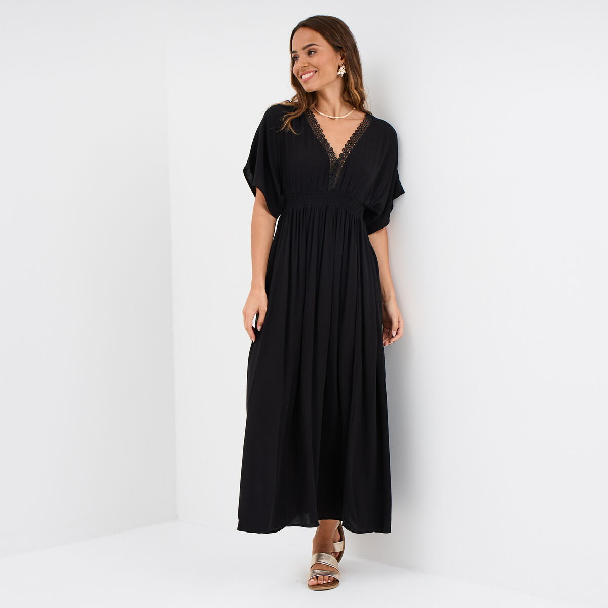 Robe longue &eacute;vas&eacute;e noir femme