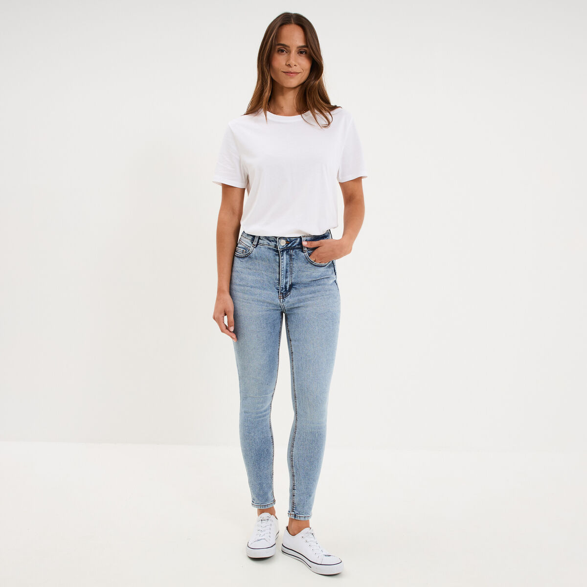 Jeans skinny taille haute cropped denim double stone femme