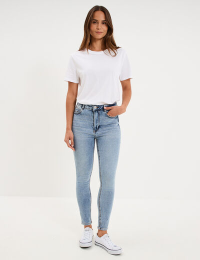 Jeans skinny taille haute cropped denim double stone femme