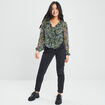 Blouse manches longues col volanté noir femme