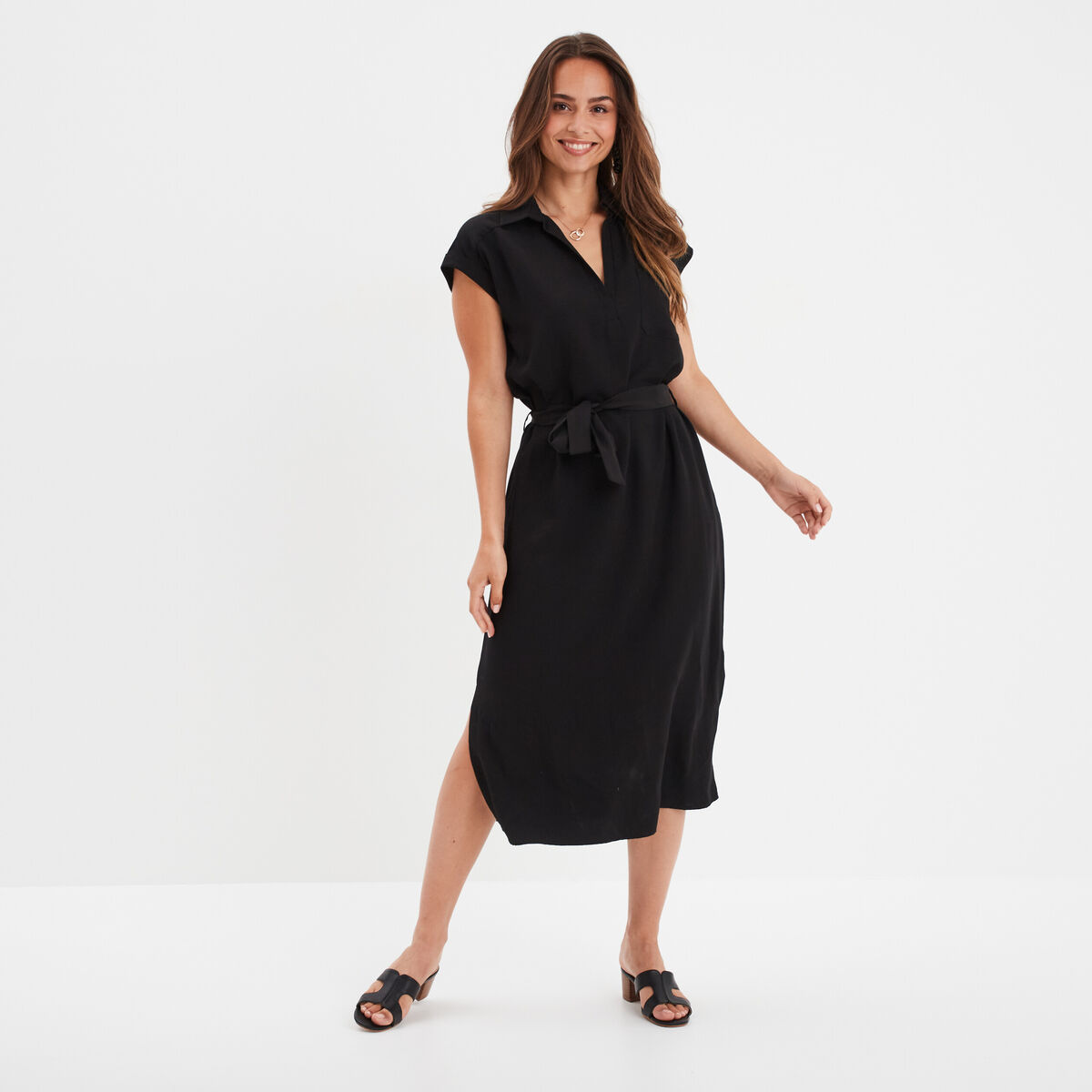 Robe midi col polo et ceinture Liberto noir femme