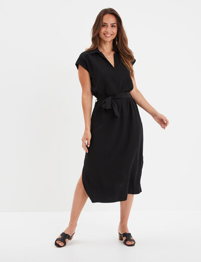 Robe midi col polo et ceinture Liberto noir femme