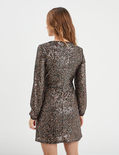 Robe portefeuille noeud et sequins terracotta femme