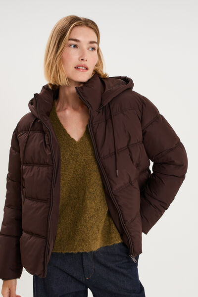 Doudoune &agrave; capuche zipp&eacute;e femme marron fonc&eacute; femme