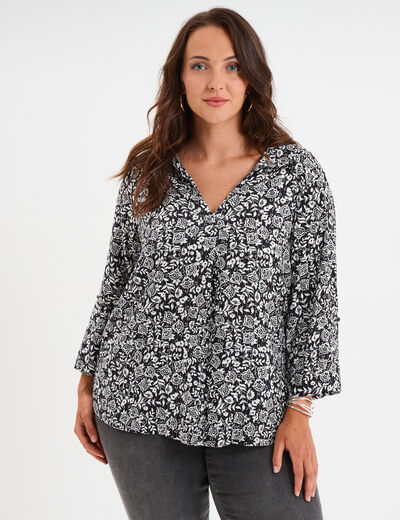 Blouse fluide manches 3/4 noir femme grande taille