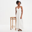 Robe longue évasée buste macramé blanc femme
