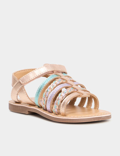 Sandales brides tressées en cuir multicolore fille
