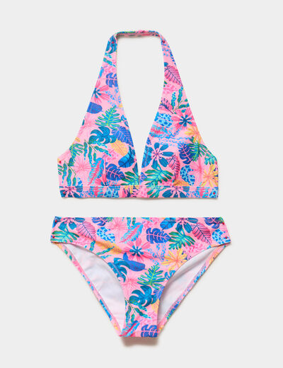 Maillot de bain 2 pi&egrave;ces rose fluo fille