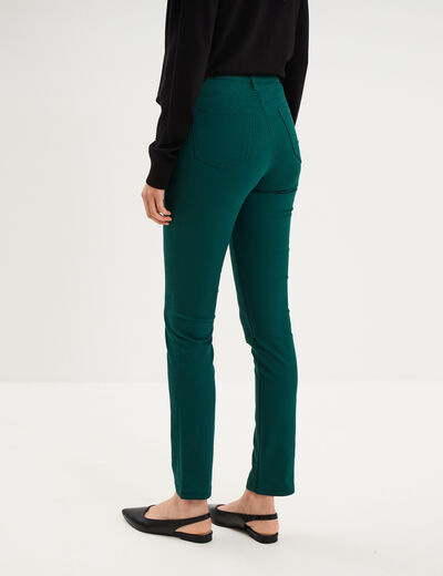 Pantalon slim stretch vert fonc&eacute; femme