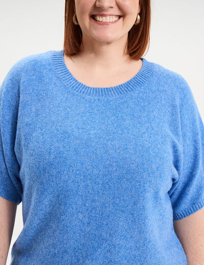 Pull manches courtes col rond bleu femme grande taille