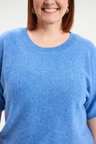 Pull manches courtes col rond bleu femme grande taille