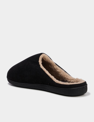 Chaussons mules velours fourr&eacute;s lavables taupe homme
