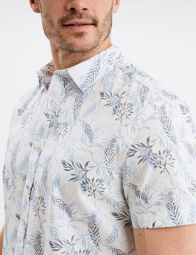 Chemise droite manches courtes coton ecru homme