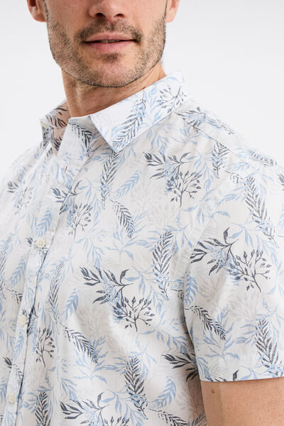 Chemise droite manches courtes coton ecru homme
