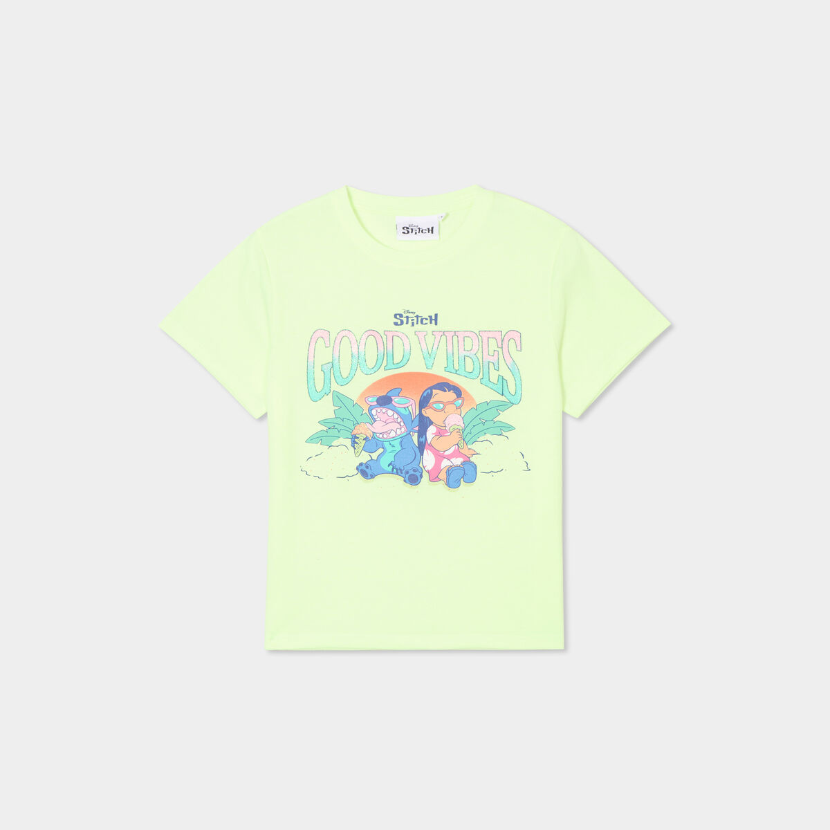 T-shirt manches courtes Stitch jaune fluo fille